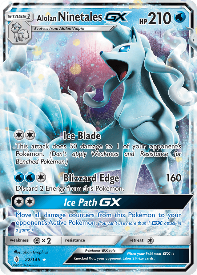 Alolan Ninetales-GX #22 from Guardians Rising — recent eBay sold price: $6.64