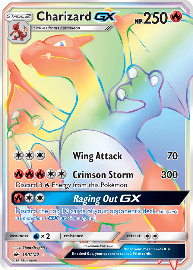 Charizard-GX #150 from Burning Shadows — recent eBay sold price: $462.23