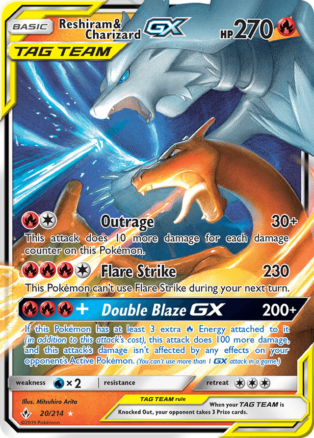 Reshiram & Charizard-GX #20 from Unbroken Bonds — recent eBay sold price: $55.00