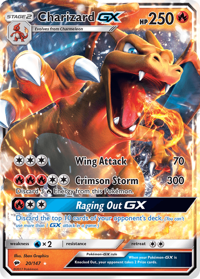 Charizard-GX #20 from Burning Shadows — recent eBay sold price: $19.95