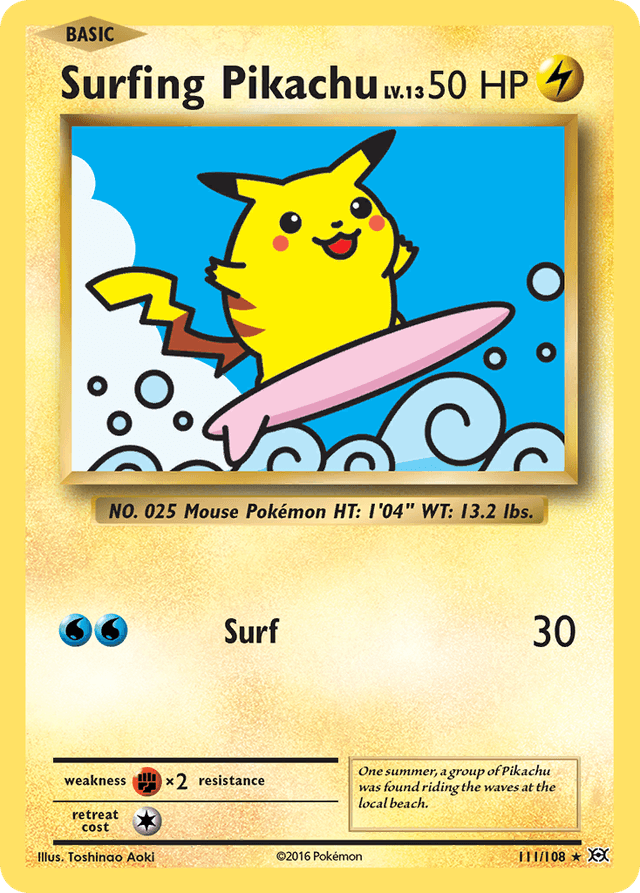 Surfing Pikachu #111 from Evolutions — recent eBay sold price: $10.99